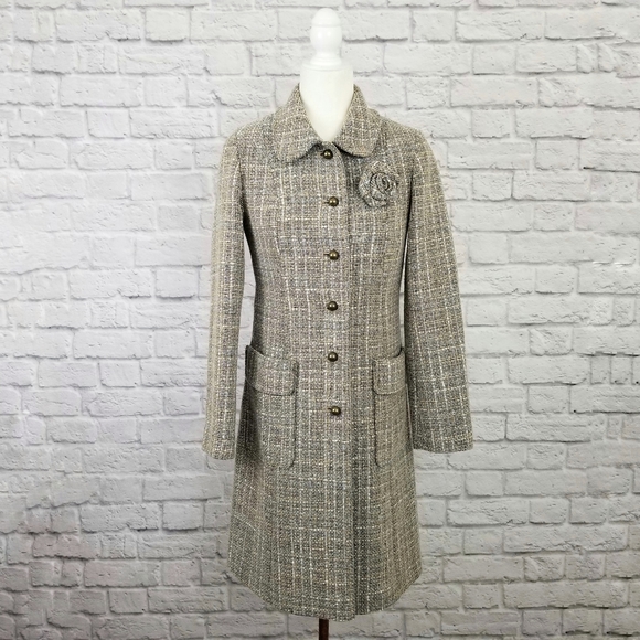 H&M Jackets & Blazers - H&M tan cream tweed knee length buttoned coat